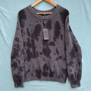 NWT Rails Venus Iron Black Tie Dye Cotton Cashmere Sweater L Pullover Ribbed
